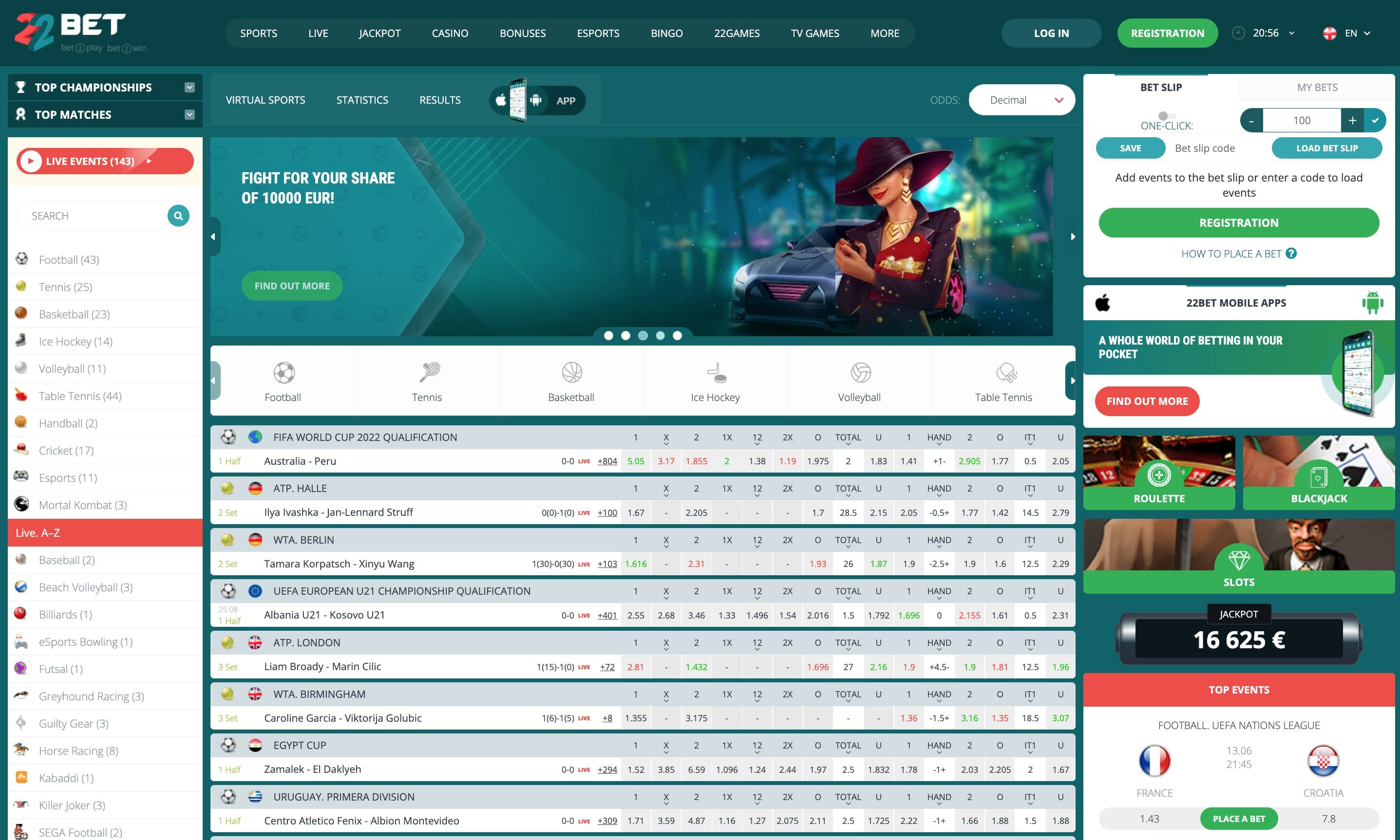 22Bet main page